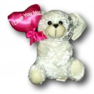 White Valentine Bear with Pink Heart "I Love You Mom" in Paw
