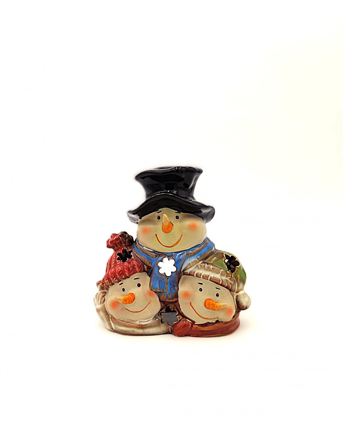 3 Headed Snow Characters Candle Tealight Holder Station Christmas D&Atilde;&copy;cor Holiday