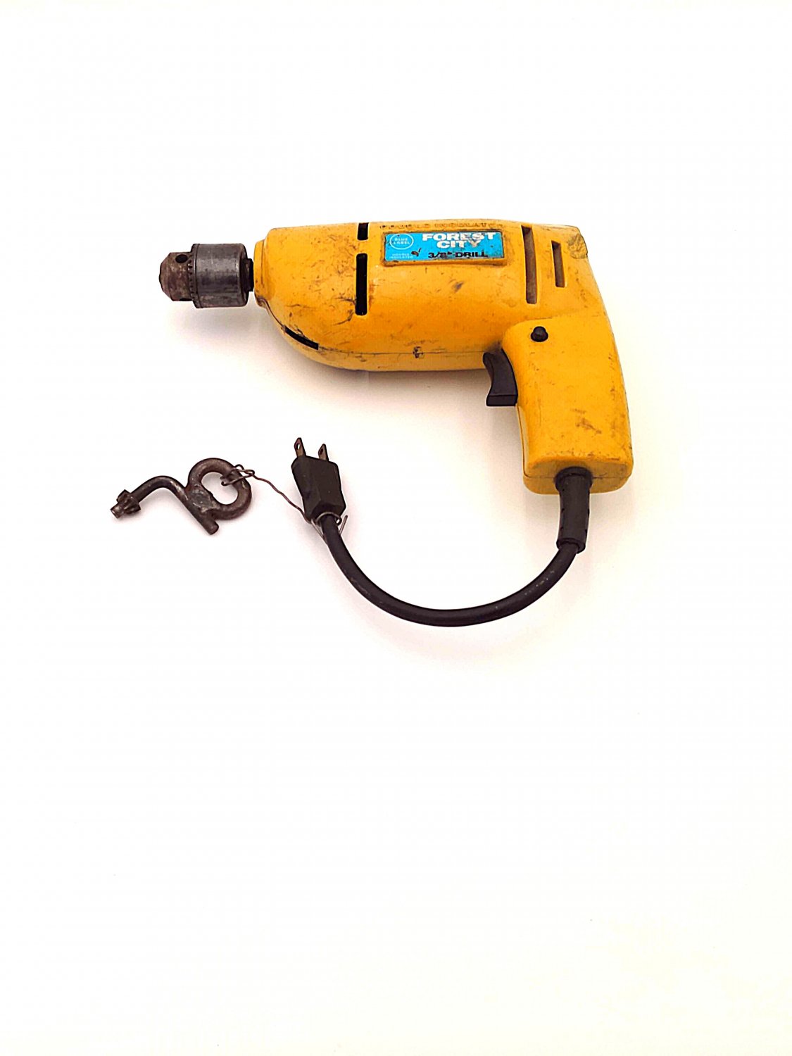 Forest City 3/8" inch Electric Drill Mustered Yellow w Tightening Wrench Vintage