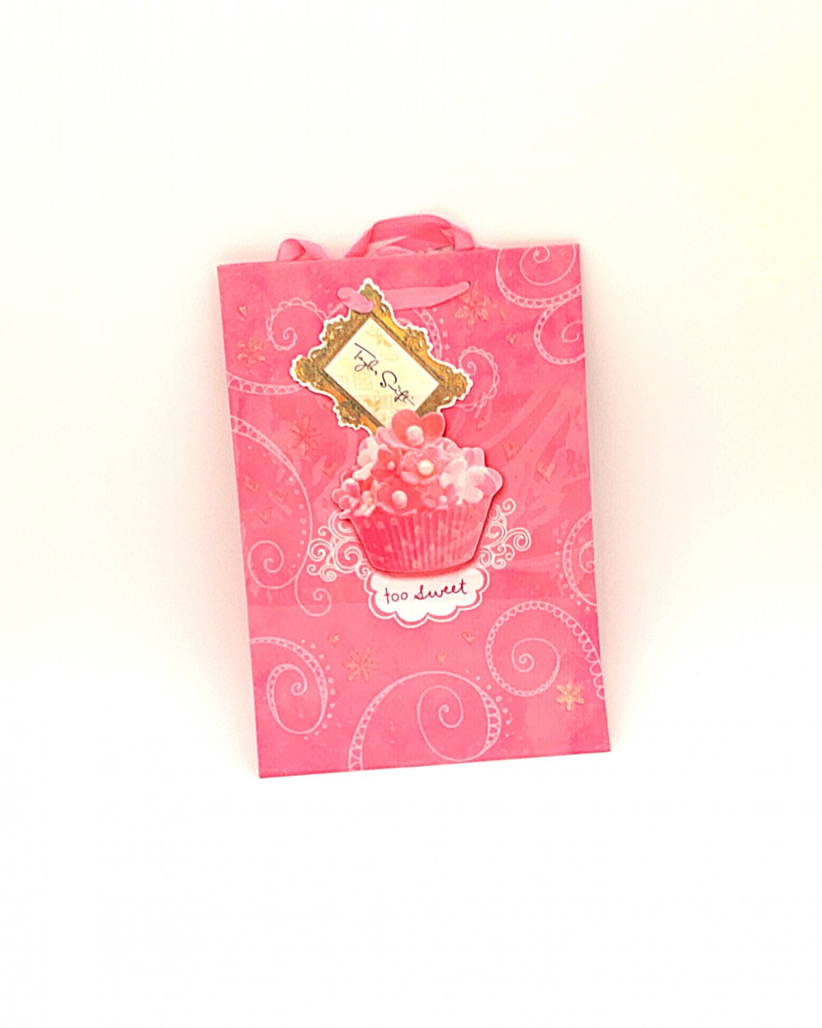 Pink Cup Cake Art Gift Bag With Pink Ribbon Handles