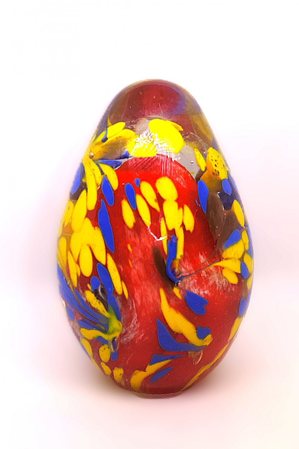Vintage  Resin Egg Paper Weight Decor Egg &acirc;�� Yellow, Red & Blue | 2" x 4" | 1.7 lbs | 1990s