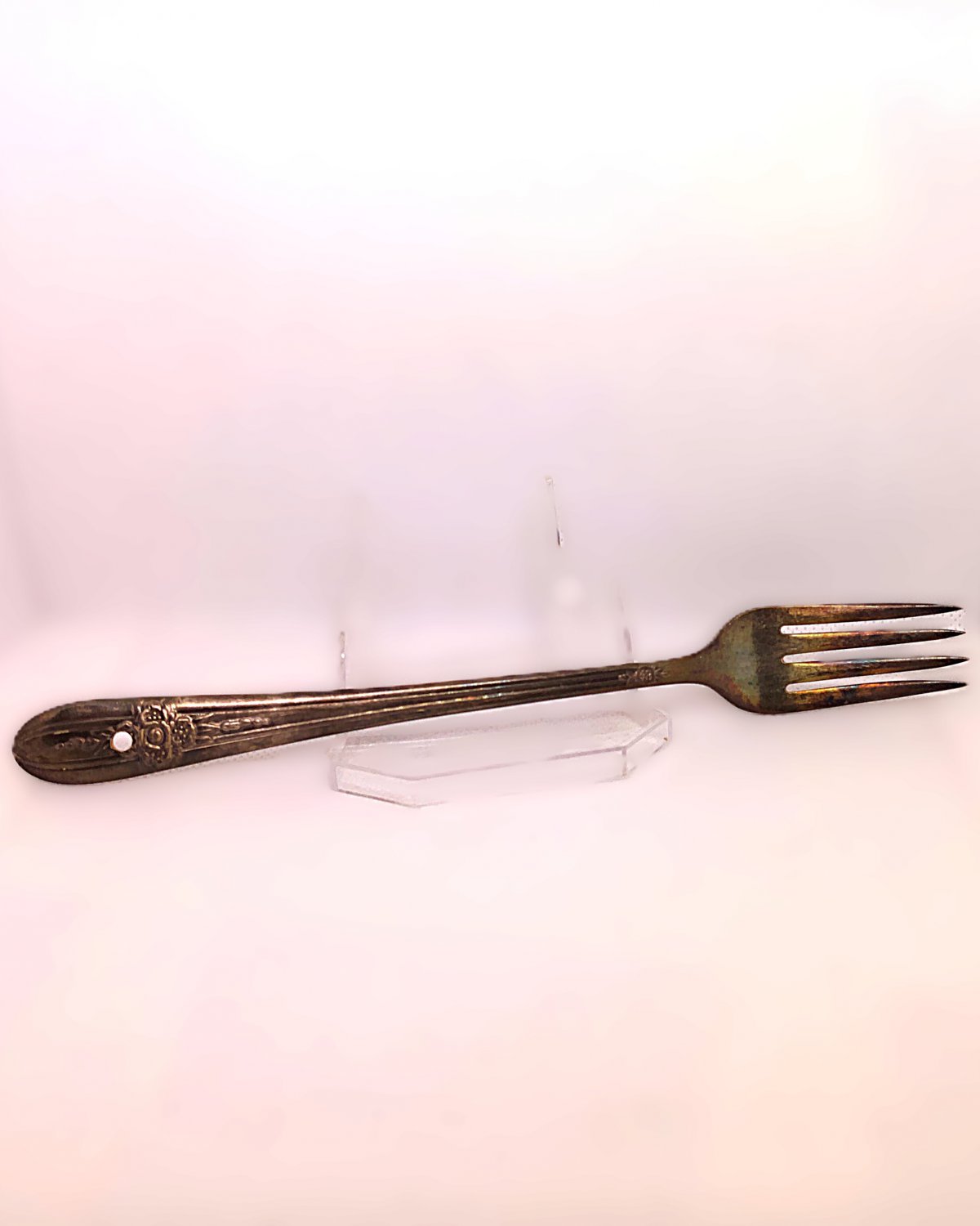 Antique WM Rogers Mfg Co "Extra Plate" Fork &acirc;�� Drilled for Hanging / Upcycle &acirc;�� 7.5" Floral