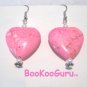 Hot Pink Hearts, Heart & Pearl, Earrings, Artisan-crafted, Original Design, Turquoise, BooKooGuru