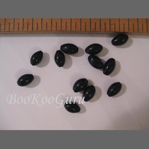 Dozen Black Oval Beads, Glass, 3mm x 6mm, Glossy, Make Jewelry