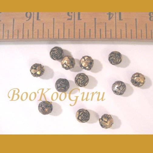 Dozen Rose Bud Beads, Combination Silver & Gold Tone, 6mm, Make Jewelry