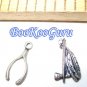 Wishbone & Peace Pipe Charms, Set of two (2), Antique Silver, Vintage, Make Jewelry