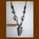 Arrowhead Pendant, Beaded on Leather, African Trade Beads, Goth