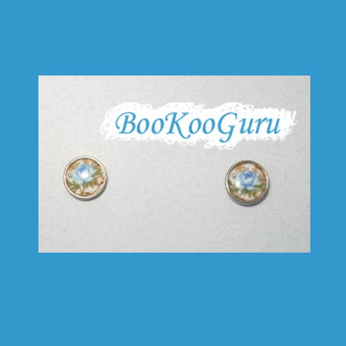 Tiny Blue Rose Earrings, Post Style, Goldtone, Rare, Vintage, Estate