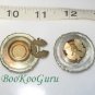 Set of 2 Vintage Button Covers, Green Tigereye Stone, Goldtone, Near mint