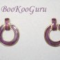Purple Enamel Hoop Earrings, Vintage, Classic Style, Goldtone, BooKooGuru