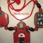 Wooden and Beaded Teacher Necklace, Handmade, Handpainted Blocks,Apple,Schoolhouse,Blackboard