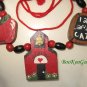 Wooden and Beaded Teacher Necklace, Handmade, Handpainted Blocks,Apple,Schoolhouse,Blackboard
