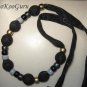 Black Fabric and Beads Necklace, Handmade, Teacher-approved, BooKooGuru, Vintage Jewelry