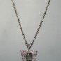 Butterfly Necklace, Silver Tone, Green Swirl Mother of Pearl Center Stone, Vintage Jewelry
