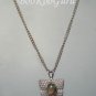 Butterfly Necklace, Silver Tone, Green Swirl Mother of Pearl Center Stone, Vintage Jewelry