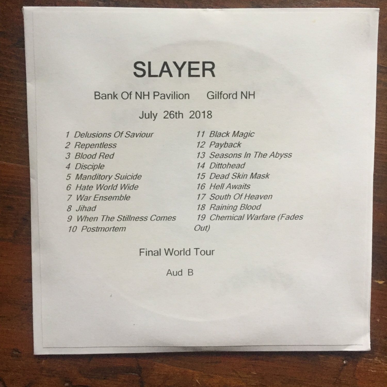 Slayer 2 cd Gilford NH 2018
