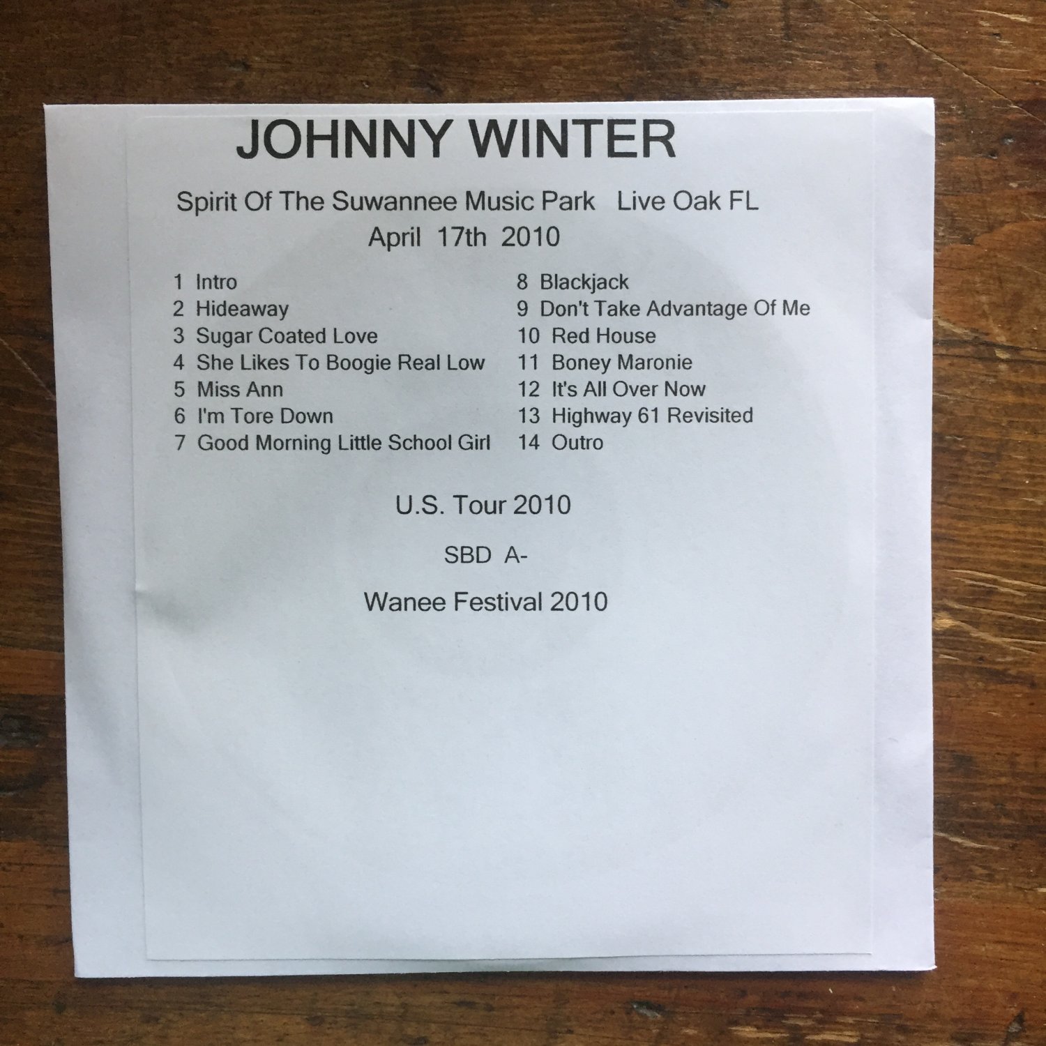 Johnny Winter cd Wanee Festival Live Oak FL 2010