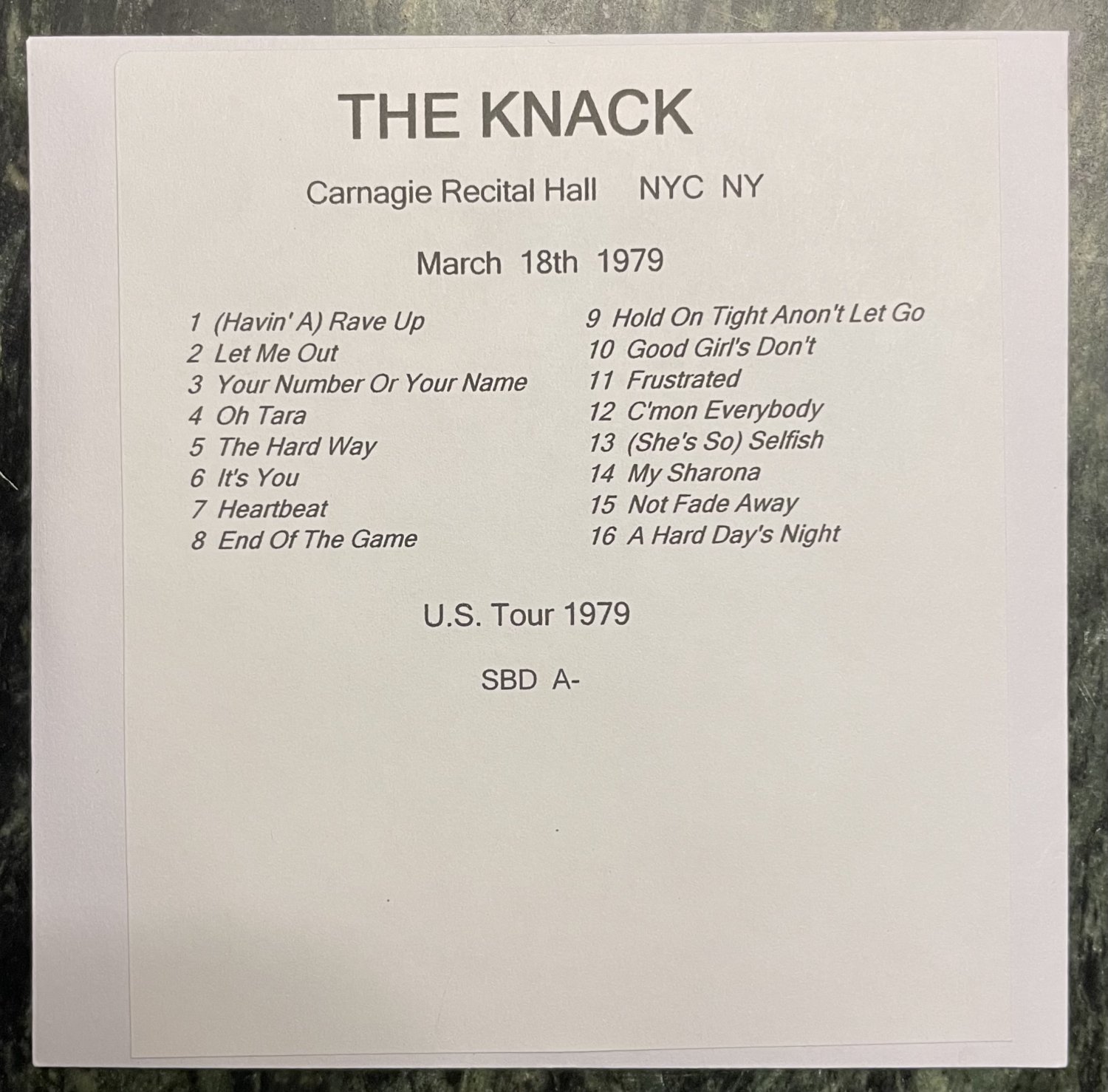 The Knack cd NYC 1979 tour