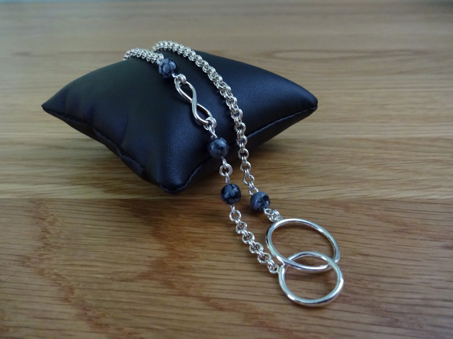 Sterling Silver and Genuine Snowflake Obsidian Gemstone Infinity Necklace