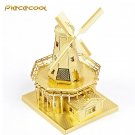 Piececool 3D Metal Puzzle Dutch Windmill Building Building P012G DIY 3D Laser Cut Models Toys - Gold