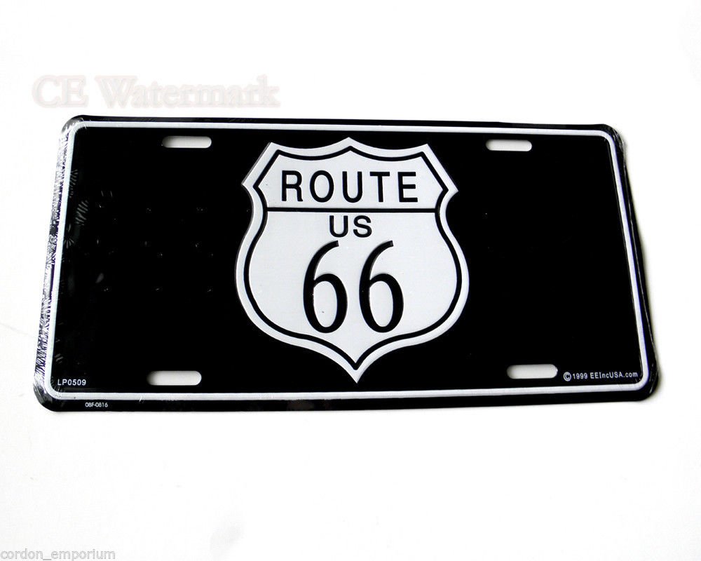 Route 66 Classic Embossed Metal License Plate 6 X 12 Inches