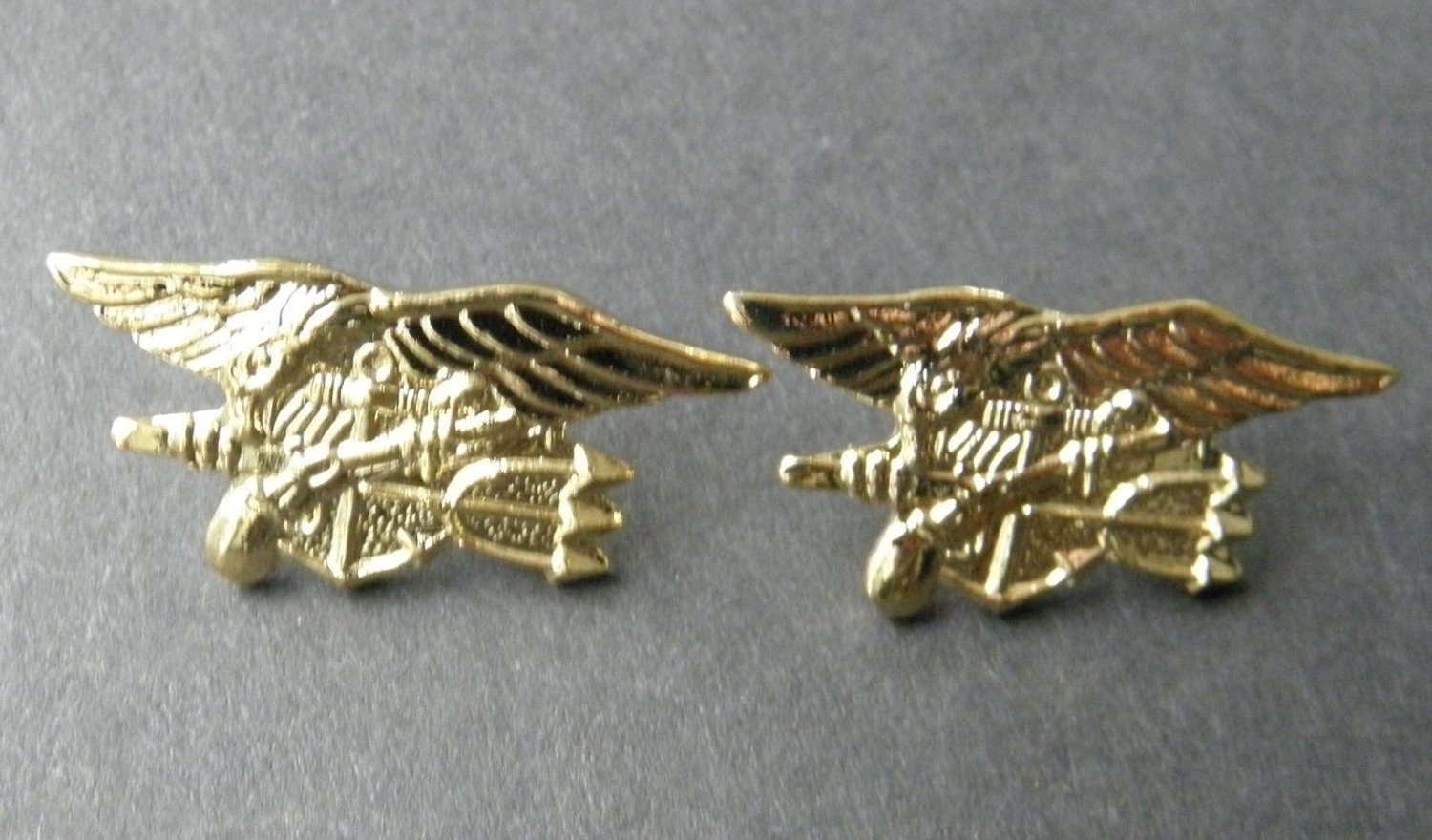 Seal Team Gold Colored Set Of 2 Trident Lapel Pin Badge 1.1 Inches USN US Navy