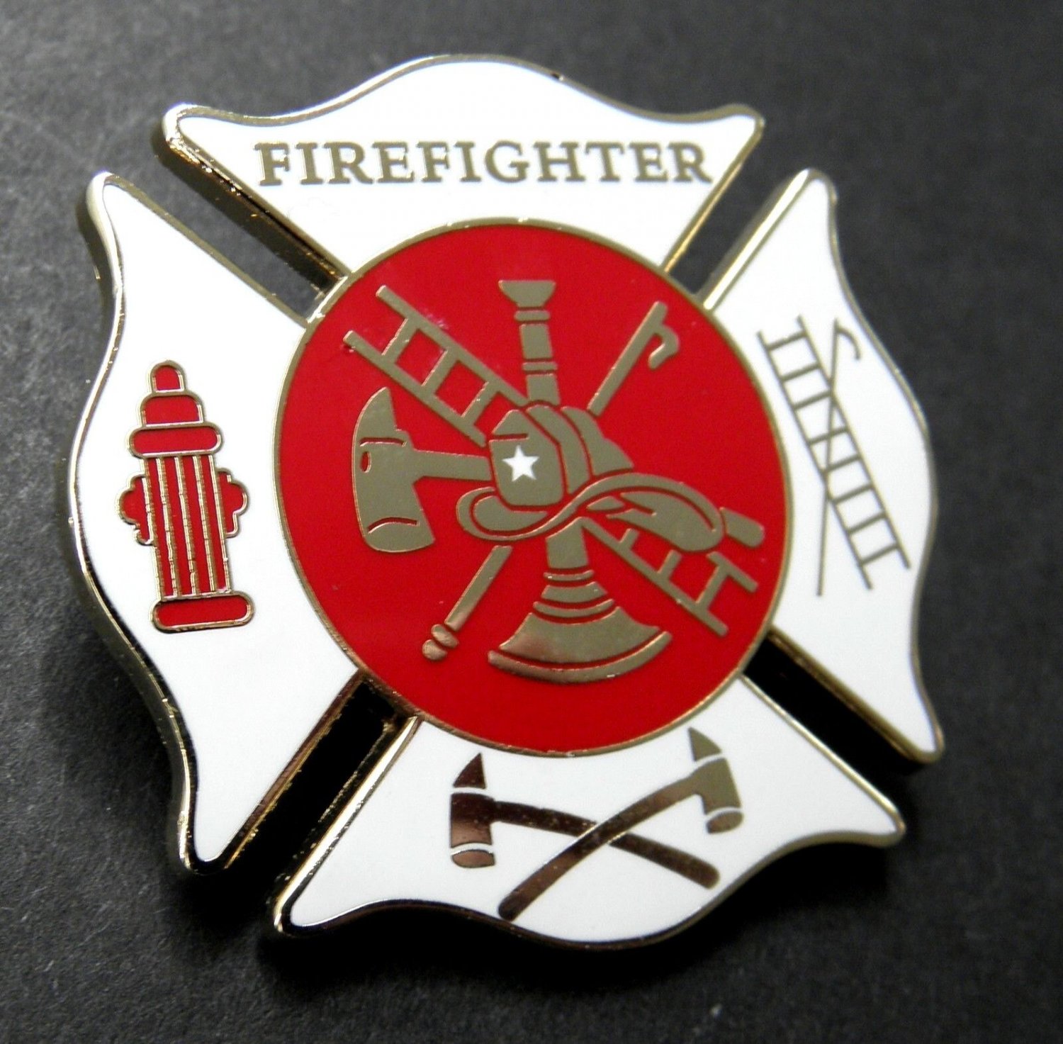 FIRE FIGHTER FIRE DEPT LARGE ENAMEL LAPEL HAT PIN BADGE 1.5 INCHES FIREFIGHTER