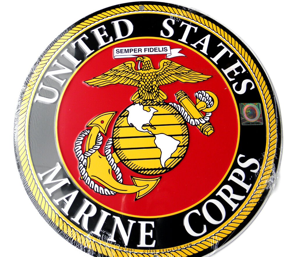 MARINE CORPS USMC ROUND ALUMINUM SIGN 12 INCHES MADE IN THE USA