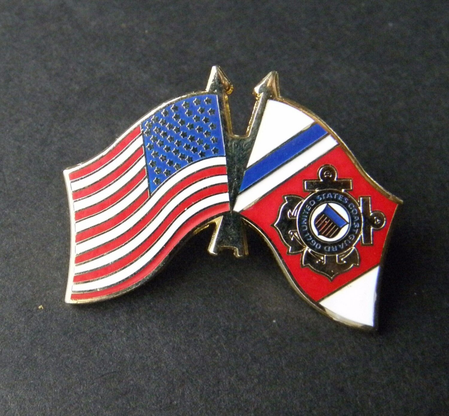 US COAST GUARD USCG FLAG USA COMBO LAPEL PIN BADGE 1.25 INCHES