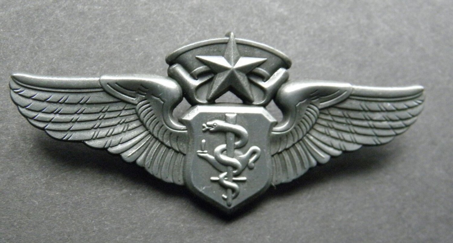 USAF AIR FORCE LARGE FLIGHT NURSE MASTER WINGS LAPEL PIN BADGE 3 INCHES