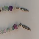 Handmade Rainbow Fluorite Earring with Silver Feather Charm with Surgical Steel Fish Hook