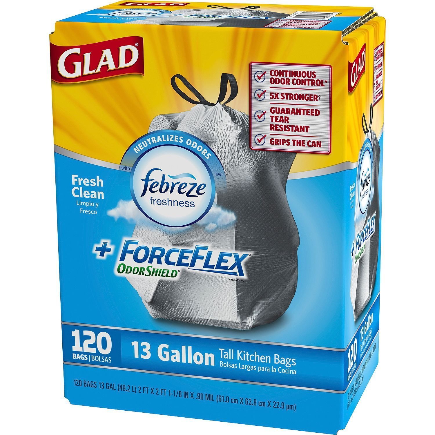 Glad Forceflex Odorshield Tall Kitchen Drawstring Trash Bags 13 Gallon 120 Count 