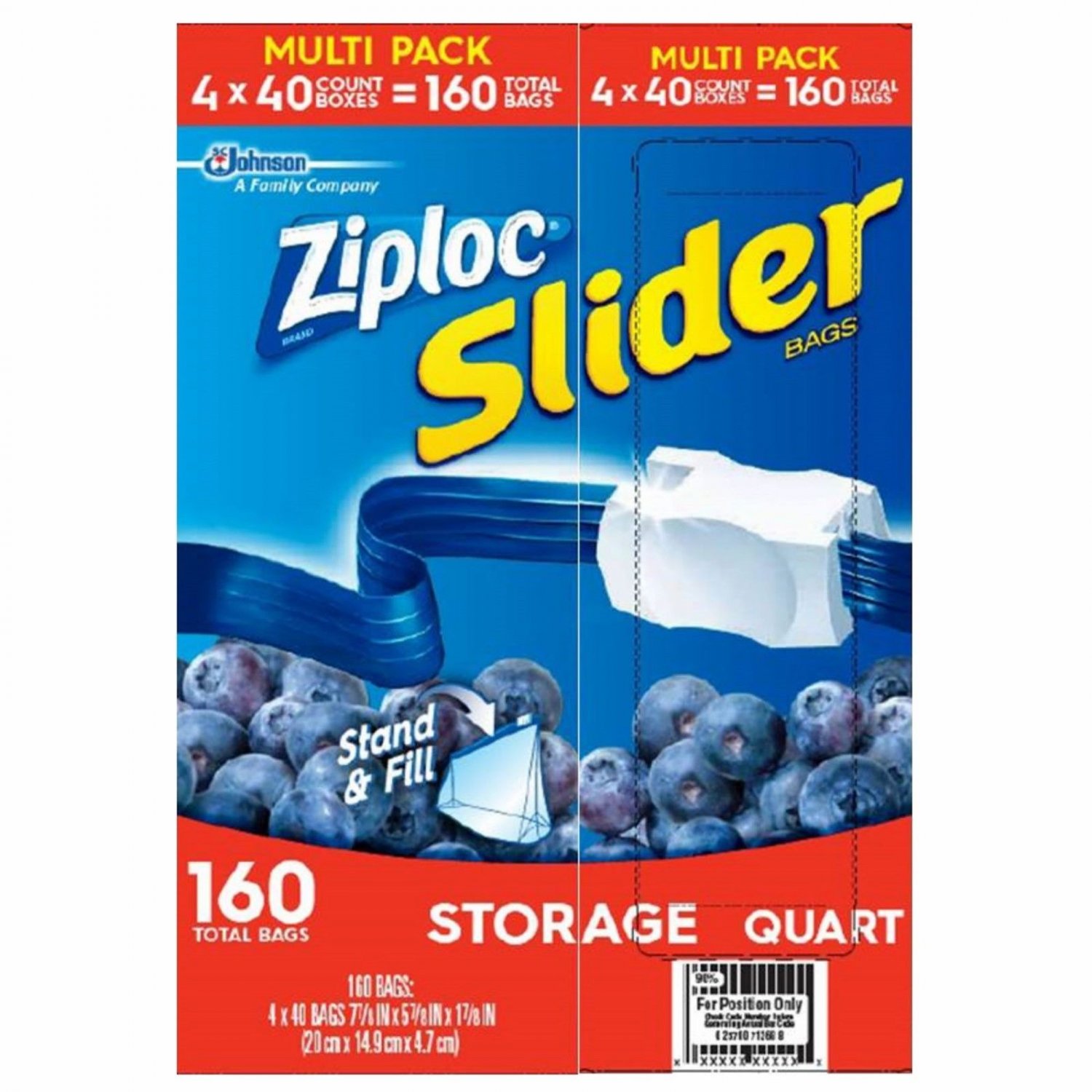 Ziploc Slider Storage Bags, Quart Size, 160 ct
