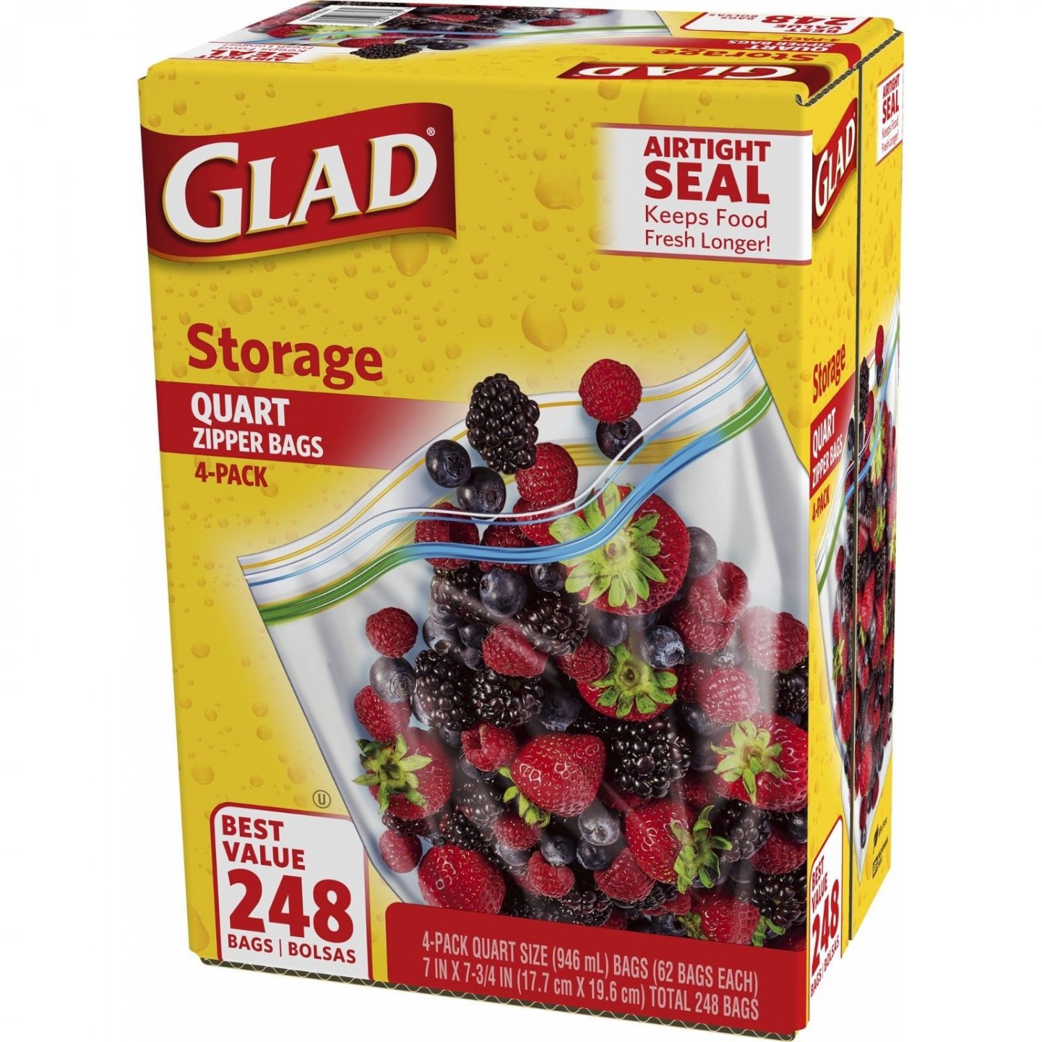 Glad Storage 1Qt. Plastic Zipper Bags, 62Count, 4Pk BRAND NEW