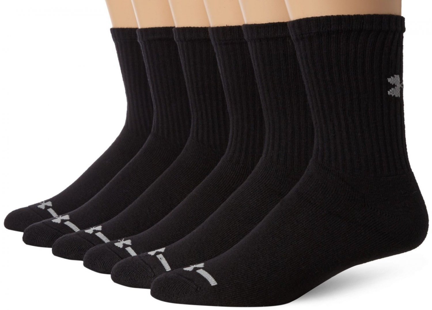 Under Armour Men's Charged Cotton Crew Socks 6 Pack, Black, Large NEW