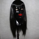 Black Latex Female Doll Fetish Mask Bondage Gummi Transexual & Black Wig Adult