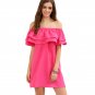 2016 Women Fashion Straight Dress Hot Pink Off The Shoulder Ruffle Short Sleeve Dress ITC390.