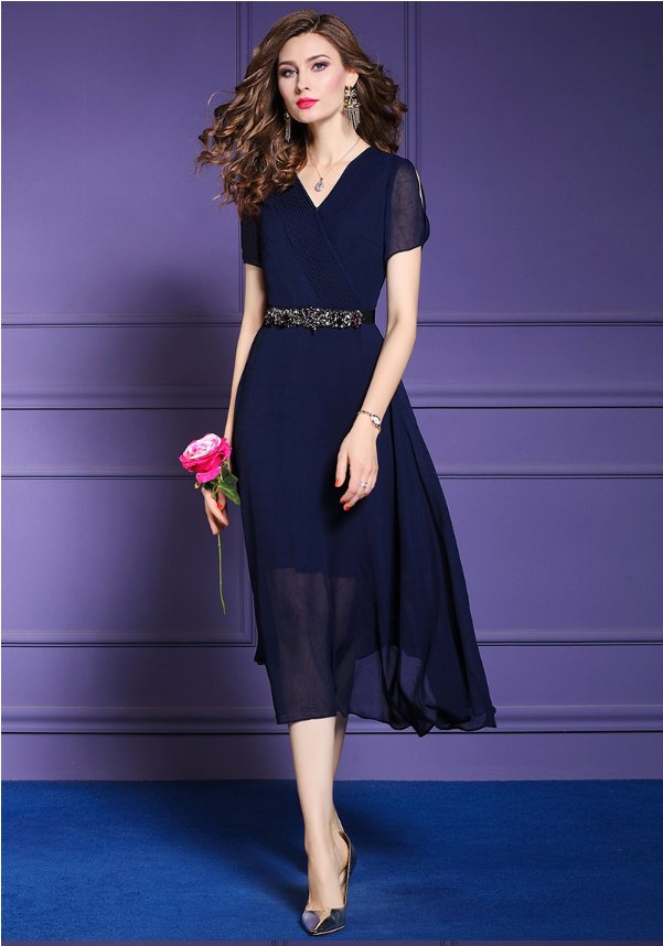 ITCQUALITY WOMEN SUMMER LONG ELEGANT DRESS CHIFFON FASHION OFFICE HIGH QUALITY ITC1395.