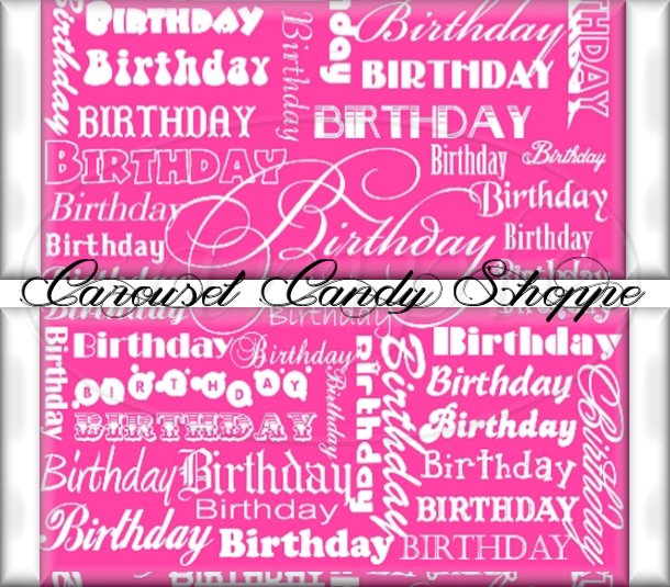 Wild Strawberry Pink Word Art Happy Birthday Candy Wrappers Printable Diy