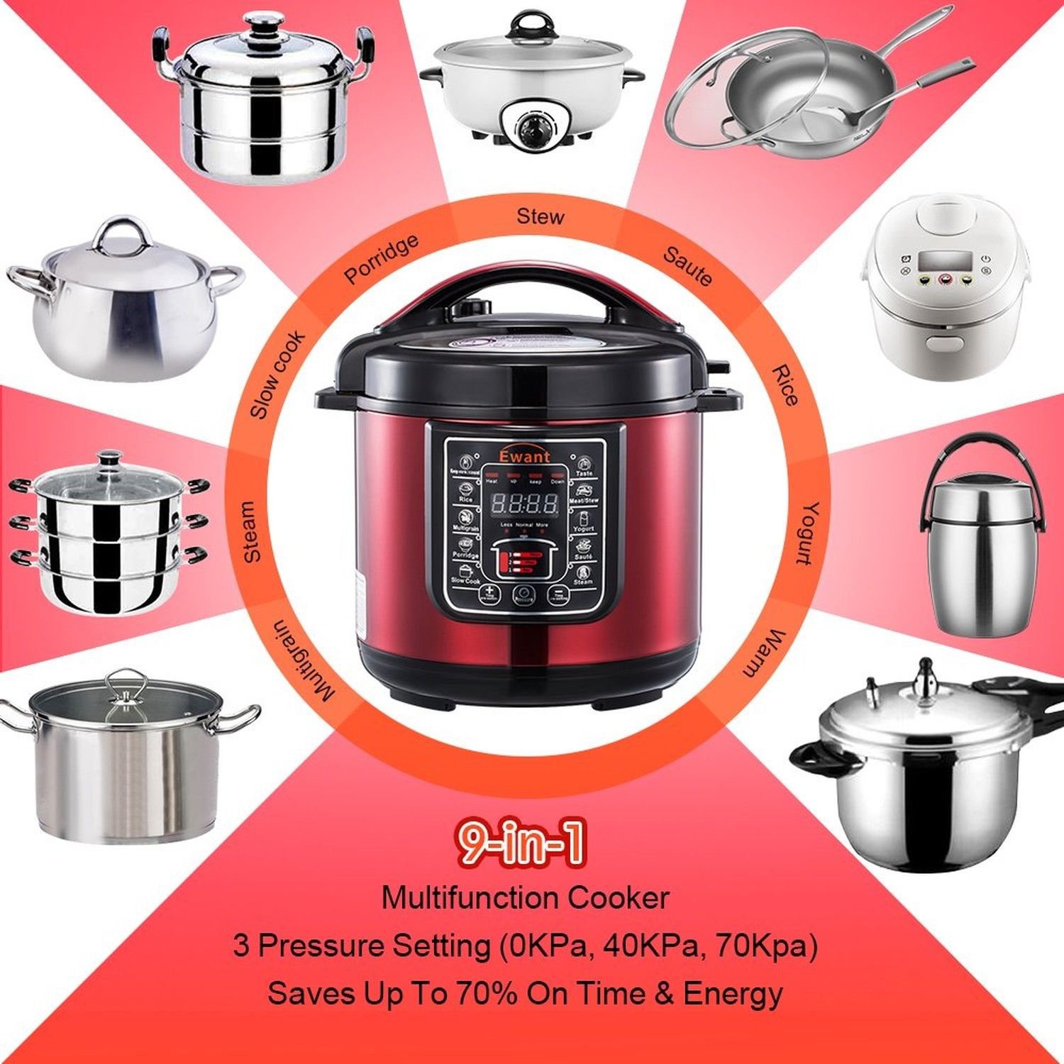 Ewant 9in1 Multifunctional Electric Pressure Cooker, Pressure Cooker
