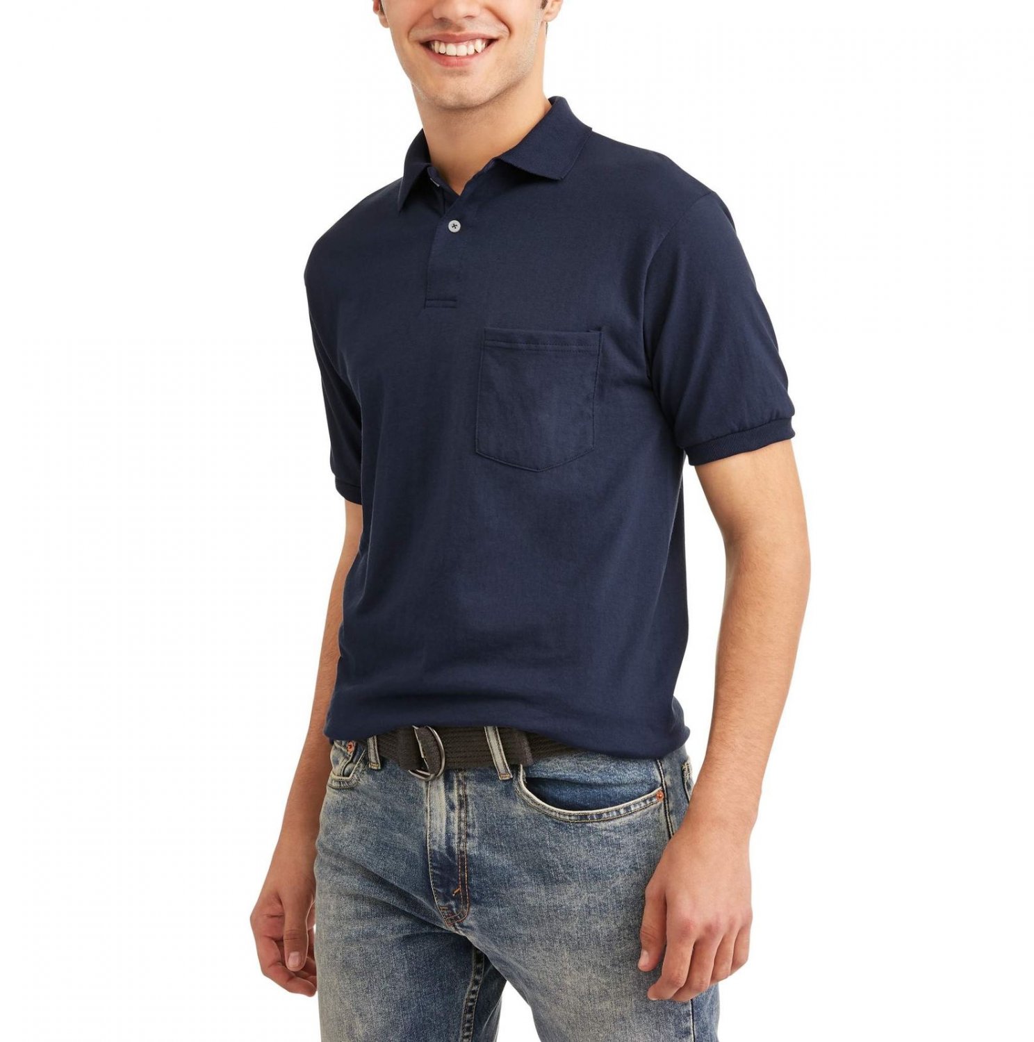 Hanes Men's Comfort Blend EcoSmart Jersey Polo with Pocket Blue S