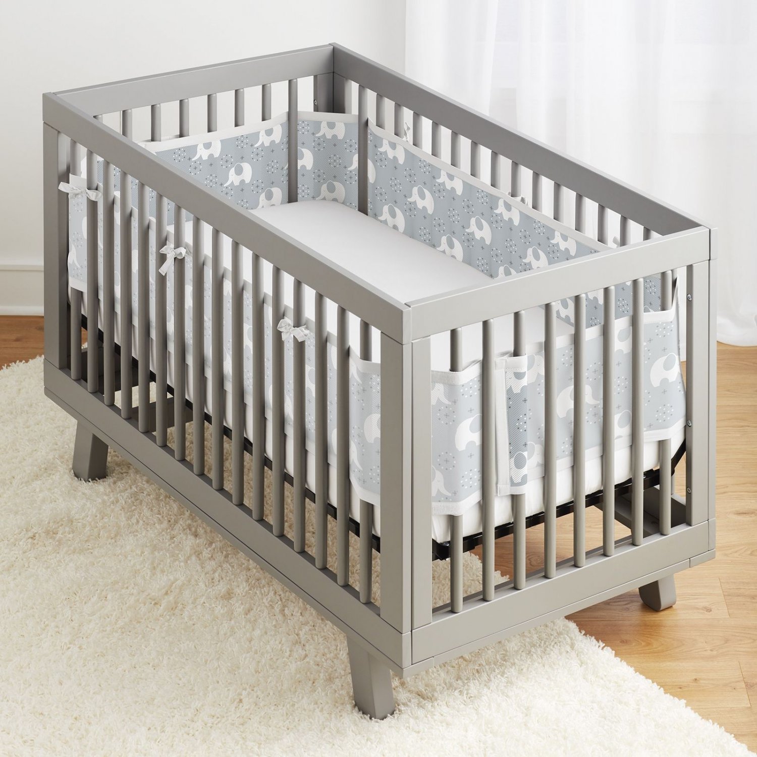 BreathableBaby Classic Breathable Mesh Crib Liner Peaceful Elephant Gray