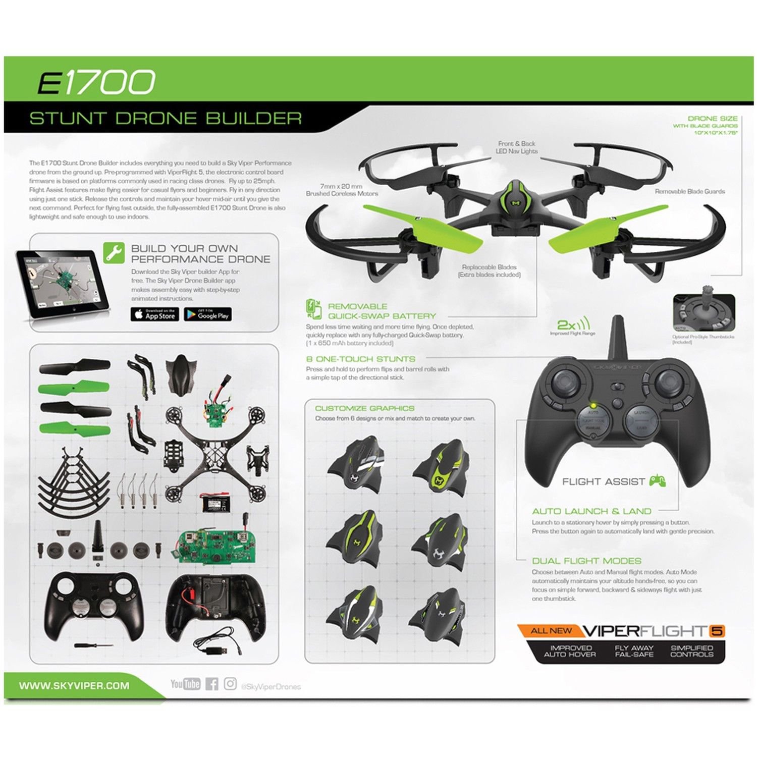 Sky Viper E1700 DIY Stunt Drone Builder Black