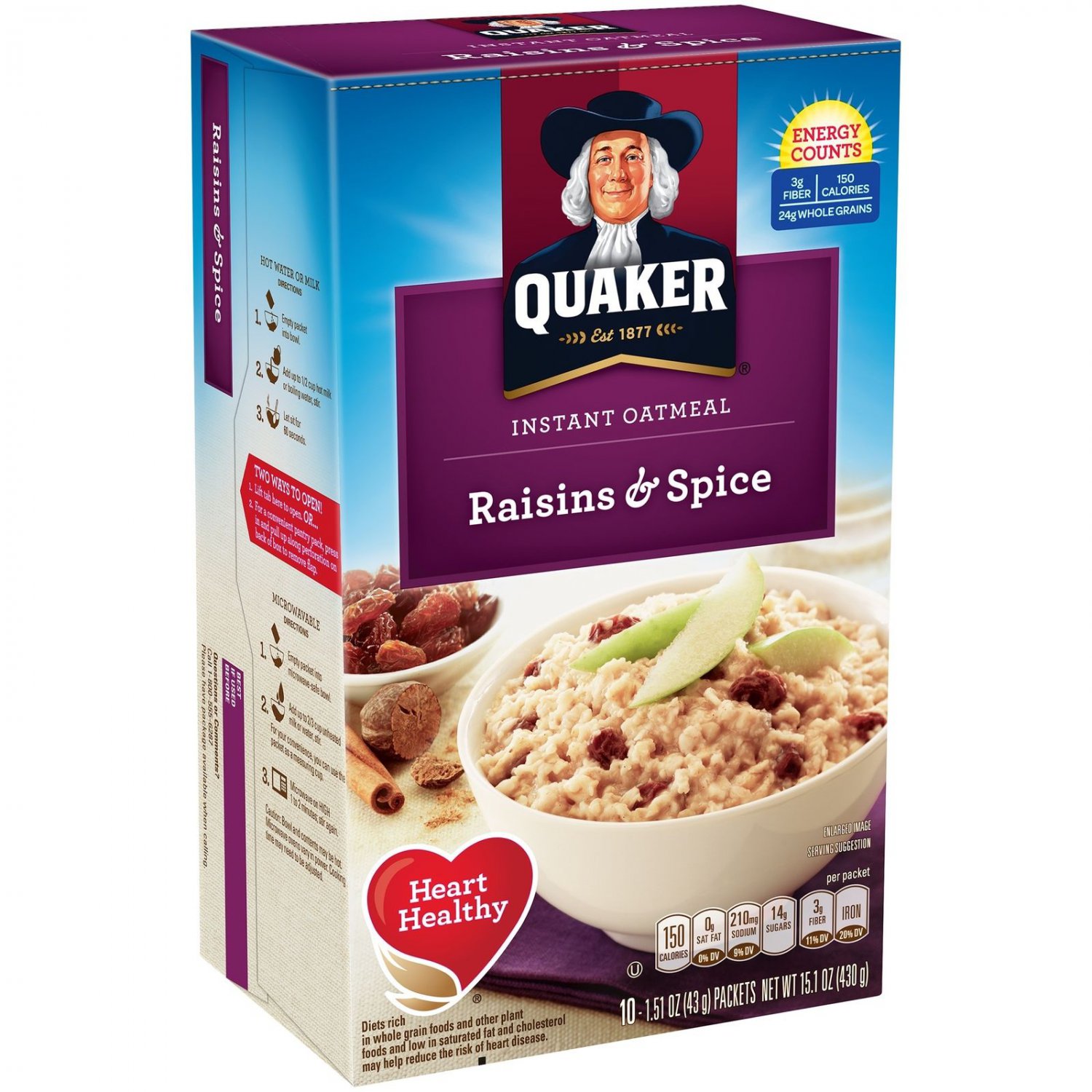 Quaker Instant Oatmeal, Raisin & Spice, 10 Packets 15.1 oz