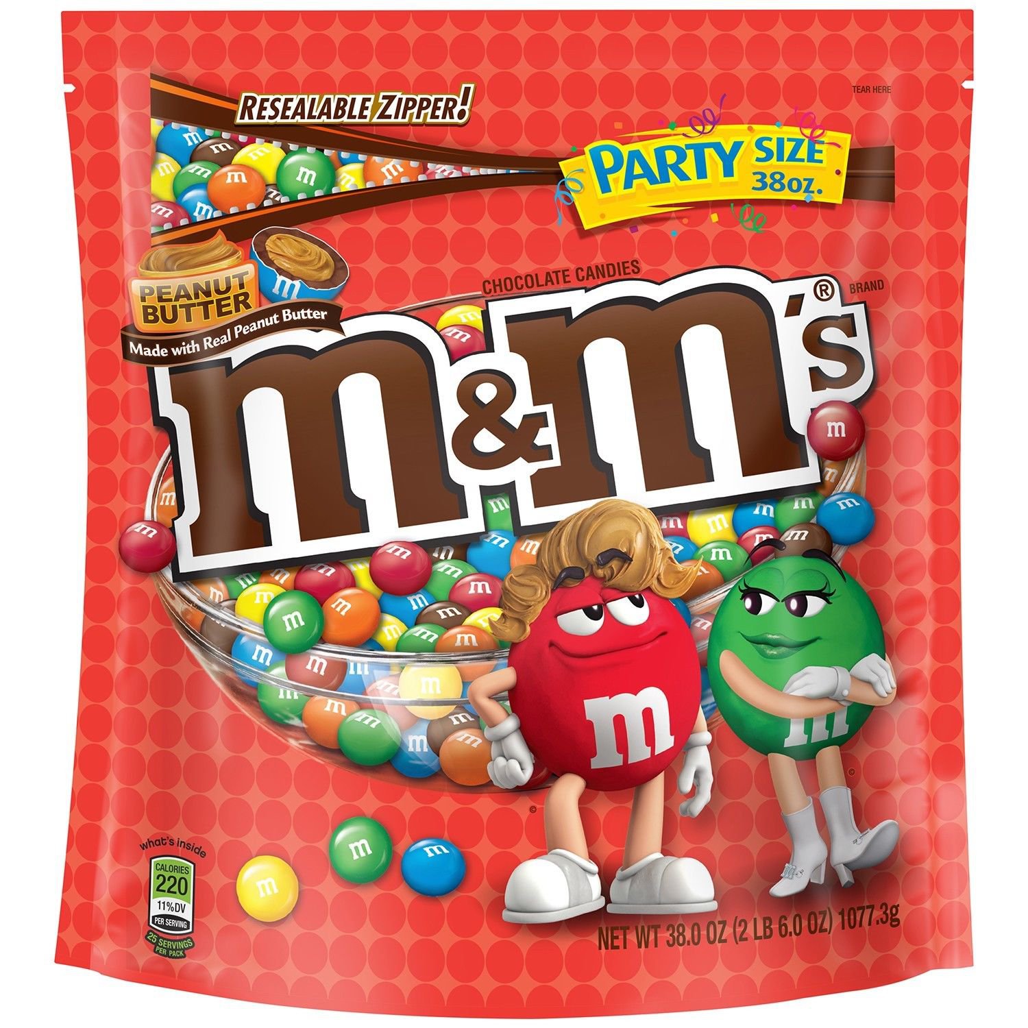 M's Peanut Butter Chocolate Candy, Party Size, 38 Oz Multicolor