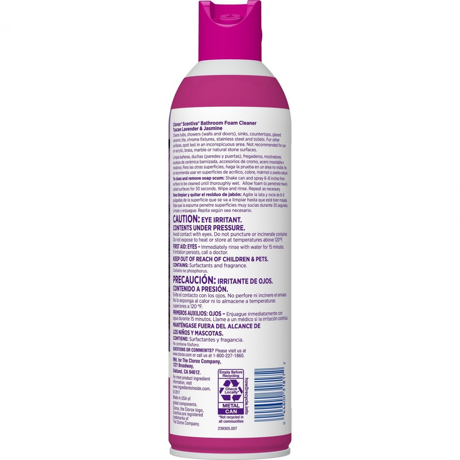 Clorox Scentiva Bathroom Foam Cleaner Foaming Aerosol MultiSurface