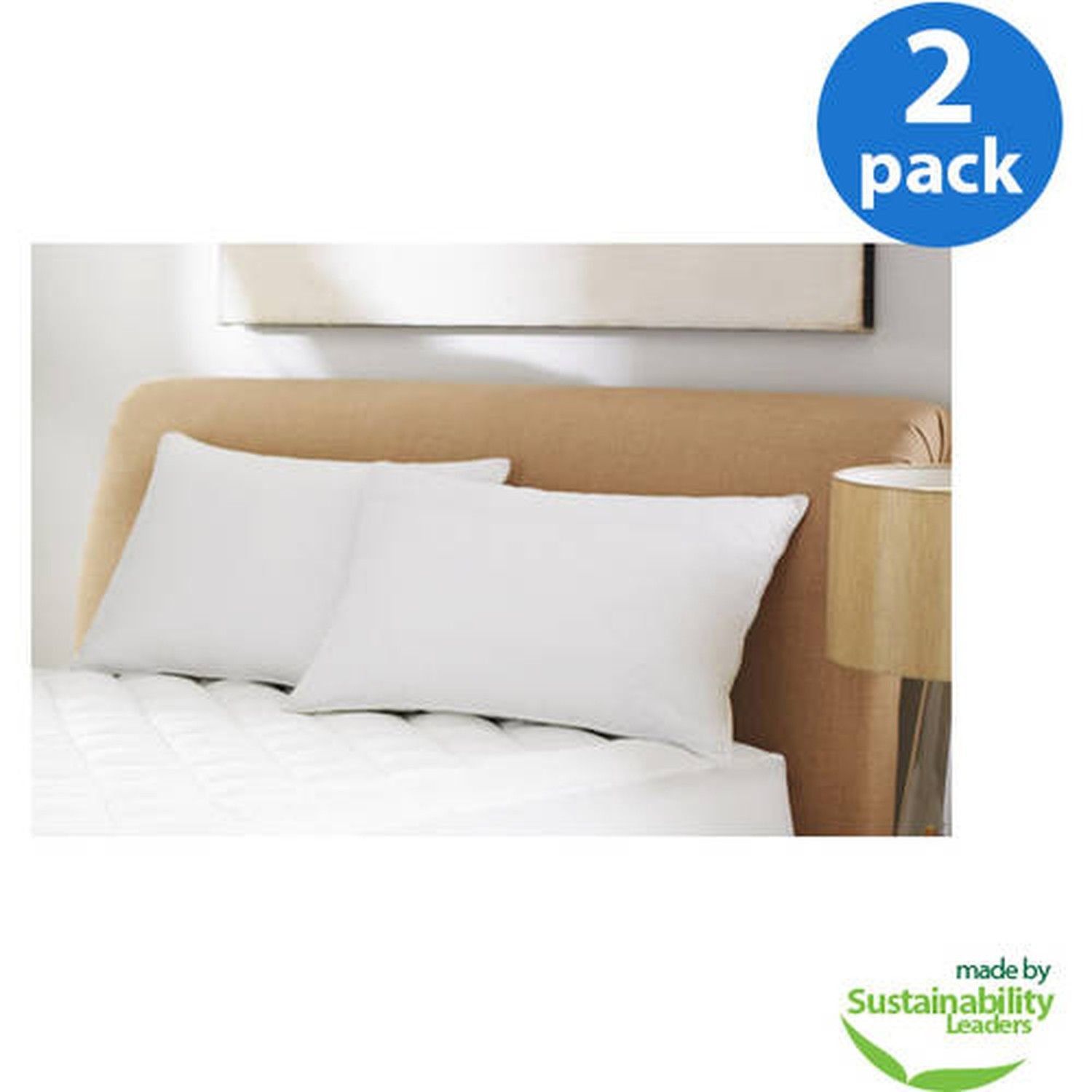 Mainstays 100 Microfiber Pillow Twin Pack in 20" x 26 White Standard