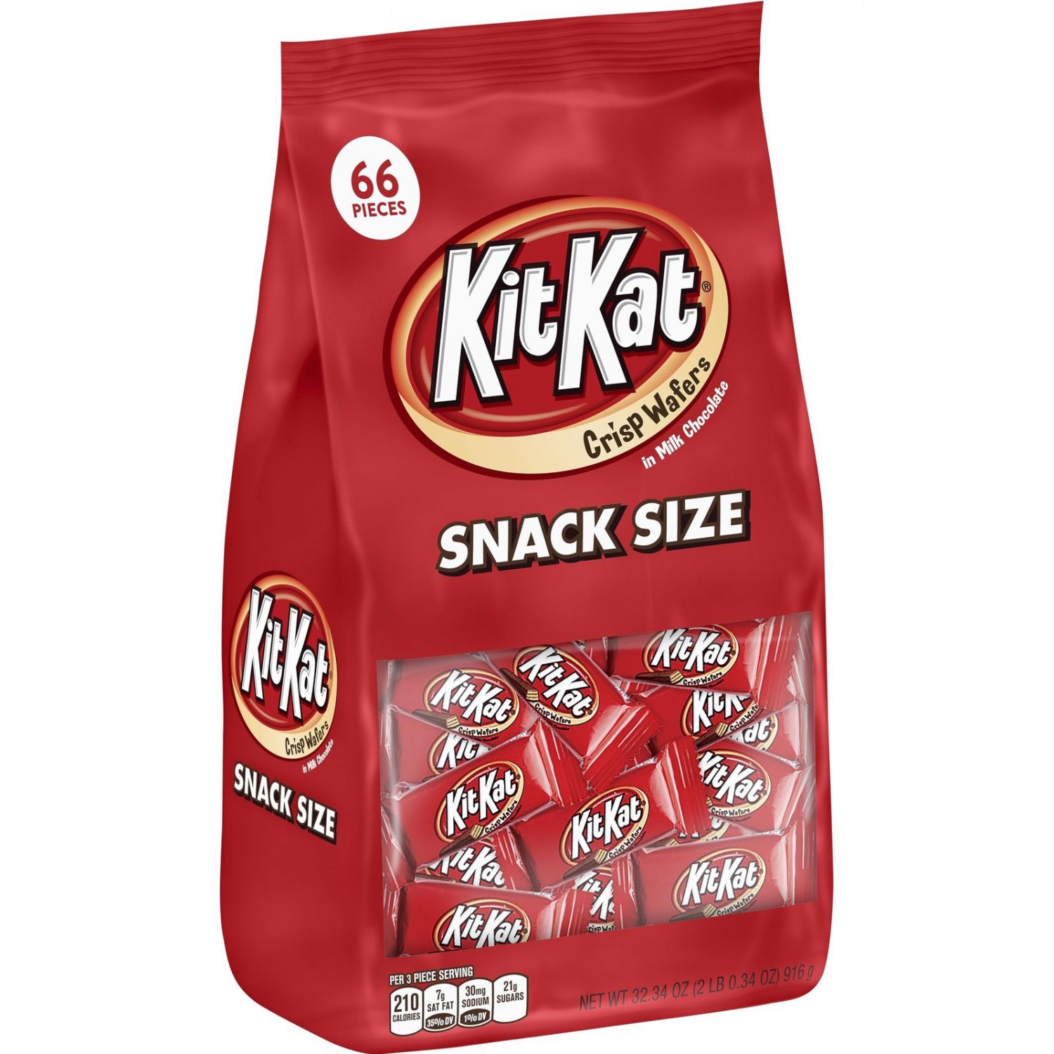 Kit Kat, Crisp Wafer Milk Chocolate Candy Snack Size, 32.34 Oz, 66 Ct