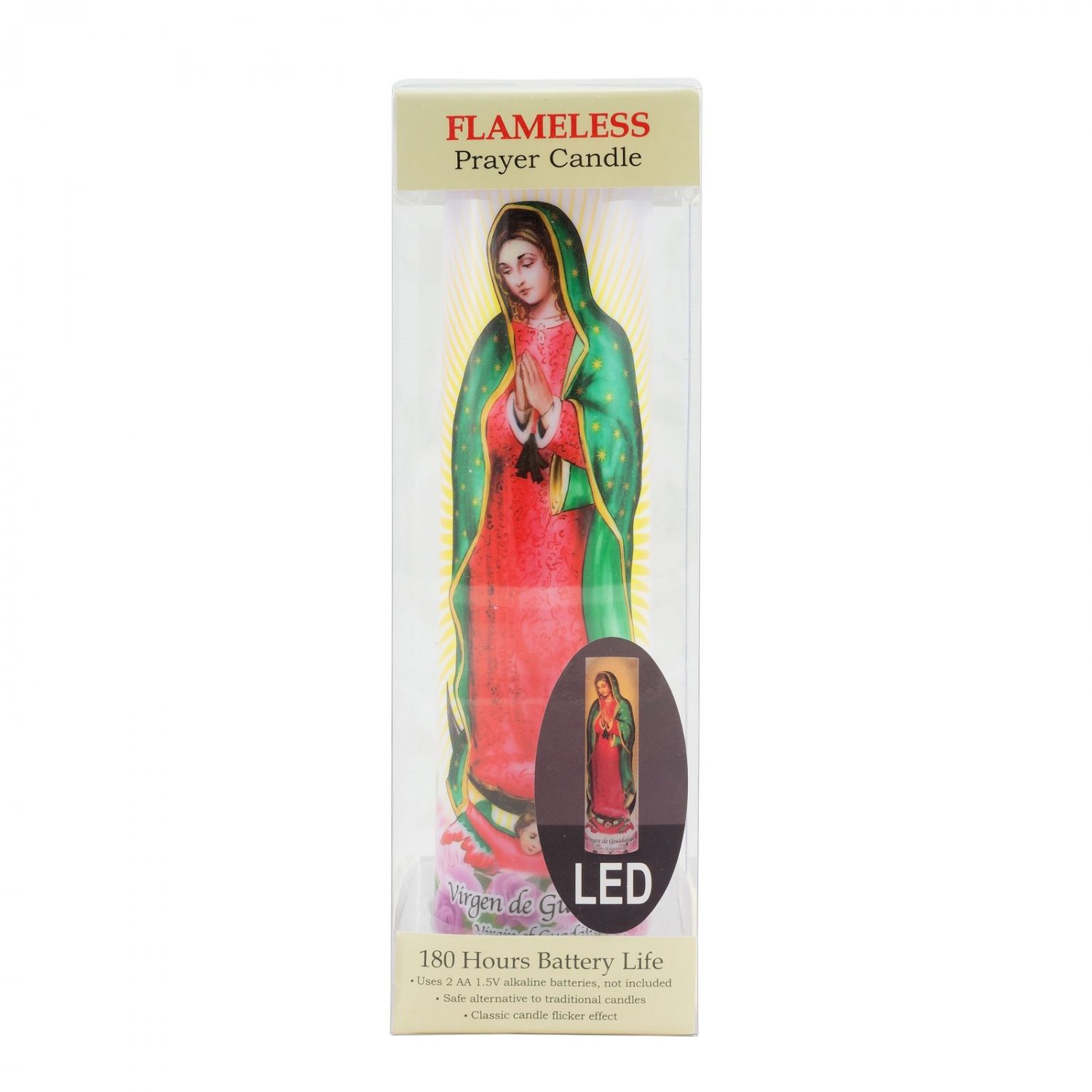 LED Prayer Candle, Virgin of Guadalupe Multicolor