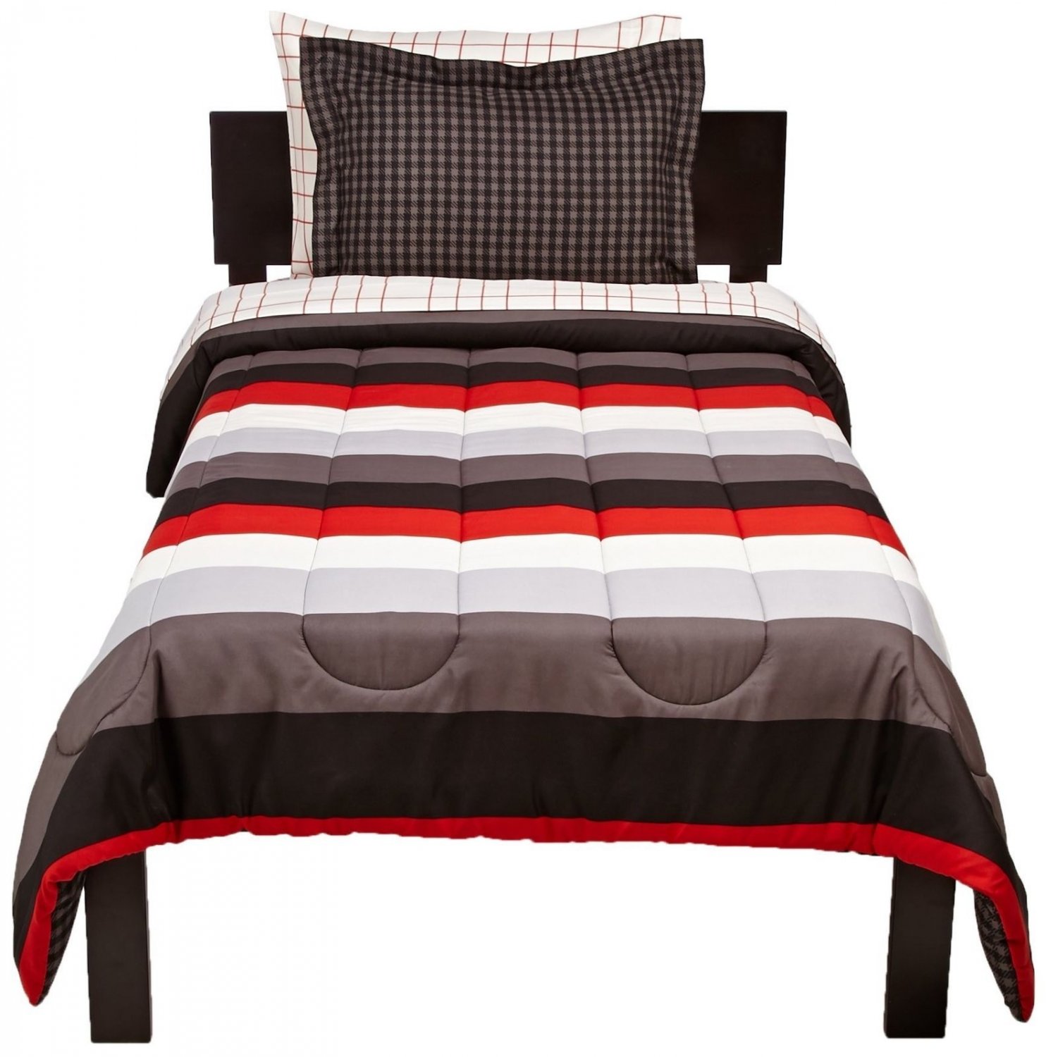 AmazonBasics 5Piece BedInABag, Twin/Twin XL, Red Simple Stripe